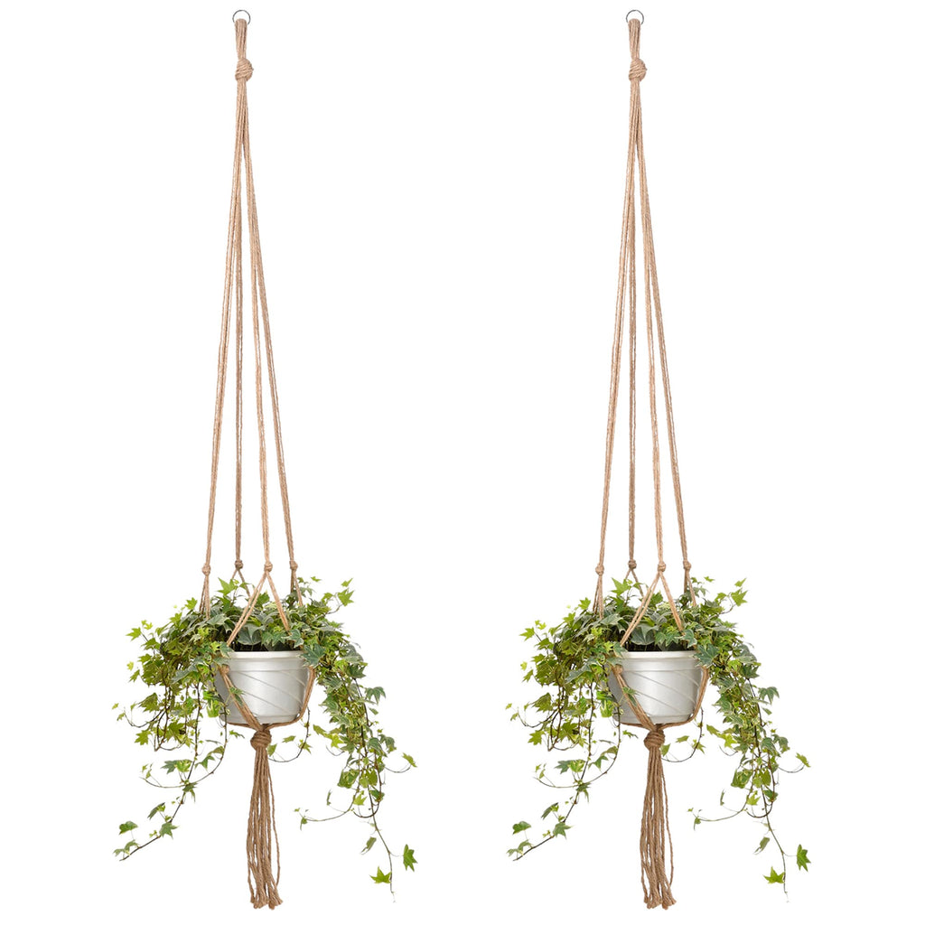 EBOOT 2 Pack 48 Inch Large Macrame Plant Hanger Rope to Hang Flower Pot Plant Holder for Indoor Outdoor Decorations, 4 Legs (Linen Color)