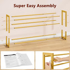 FAVOOSTY 3-Tier Expandable Shoe Rack, Adjustable Shoe Shelf Storage Organizer Space Saving Metal Free Standing Shoe Rack for Entryway Closet Doorway, Gold