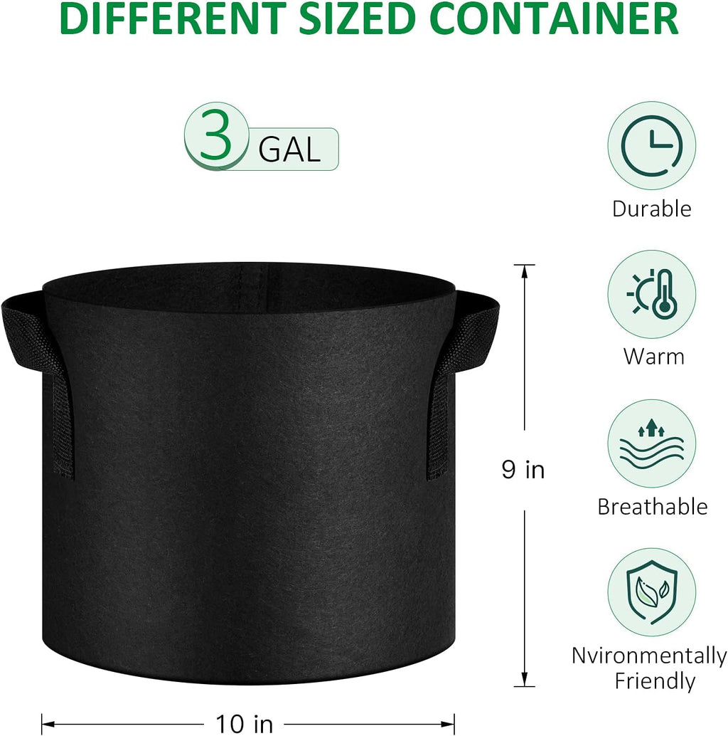 12-Pack 3 Gallon Thickened Non-Woven Grow Bags, Aeration Fabric Pots with Handles