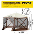 VEVOR Pop Up Gazebo Screen Tent, Pop-Up Instant Gazebo Tents with Mosquito Netting Outdoor Canopy, 6 Sided Sun Shelter 10x10ft with 6 Removable Wind Cloths & 2 Mesh Windows, Pavilion Tent for Patio