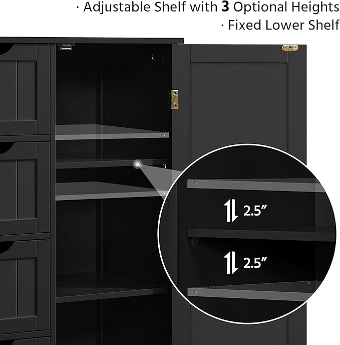 Yaheetech Wooden Storage Cabinet, Bathroom Storage Organizer with 4 Drawers & 1 Cupboard, Freestanding Cabinet Table for Bathroom, Entrance Area, Kitchen, Black