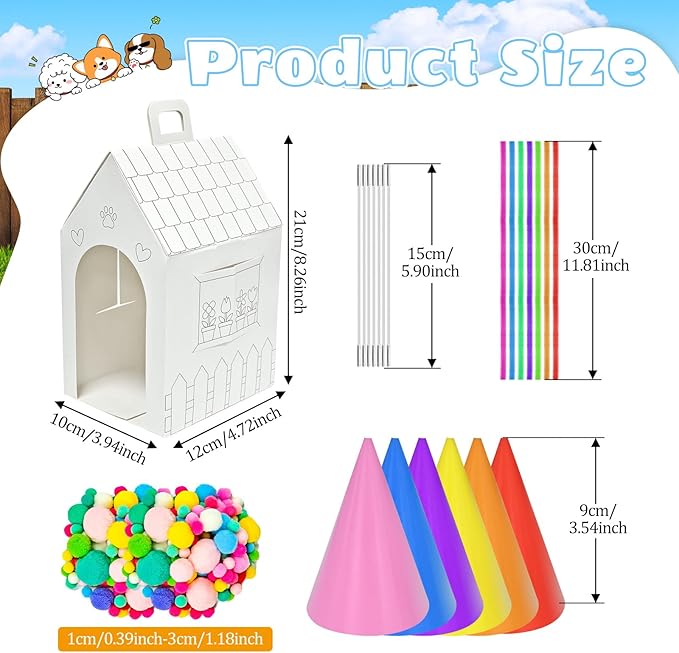 Cinrobiye 24 Sets Adopt a Puppy Party Favors DIY Dog Party Boxes Set Make Your Own Puppy Adoption Party Supplies with Dog House Treat Gift Boxes Dog Collar Necklace for Birthday Craft