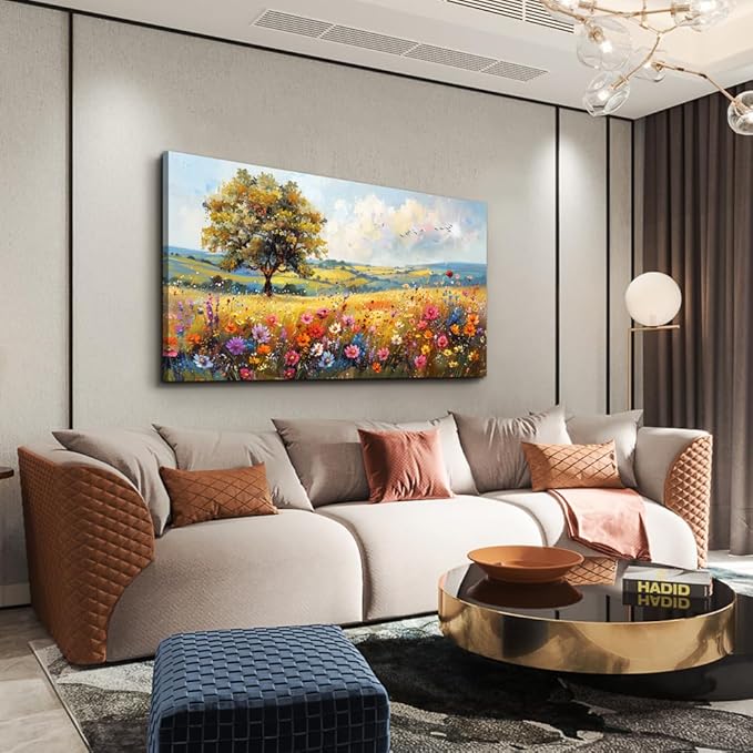 hyidecorart Large Wall Art For Bedroom Canvas Wall Decor For Living Room Office Decorations Flower Scenery Watercolour Wall Paintings Field Wall Pictures Artwork Aesthetic Room Home Decor Hang Easy