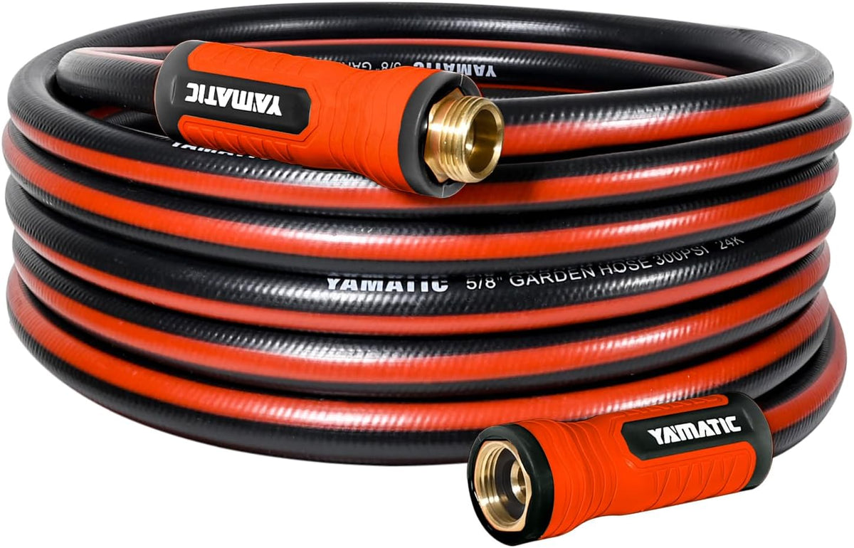 YAMATIC Heavy Duty Garden Hose 30FT x 5/8", Flexible Water Hose with 360° Swivel Handle, 3/4" Brass Male to Female Connectors, Leak-Resistant for All-Weather Outdoor Use