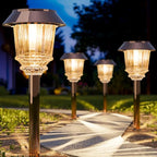 XMCOSY+ Solar Lights Outside Waterproof - 4 Pack Auto On/Off 10-40 LM Dimmable Outdoor Solar Lights for Yard Garden Pathway Driveway Walkway (Warm White)