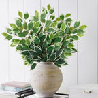 12PCS Ficus Leaves Artificial Branches 24" Faux Ficus Greenery Tree Branches Fake Ficus Leaves Sprays for Tree DIY Arch Wedding Wall Decor - Green & White