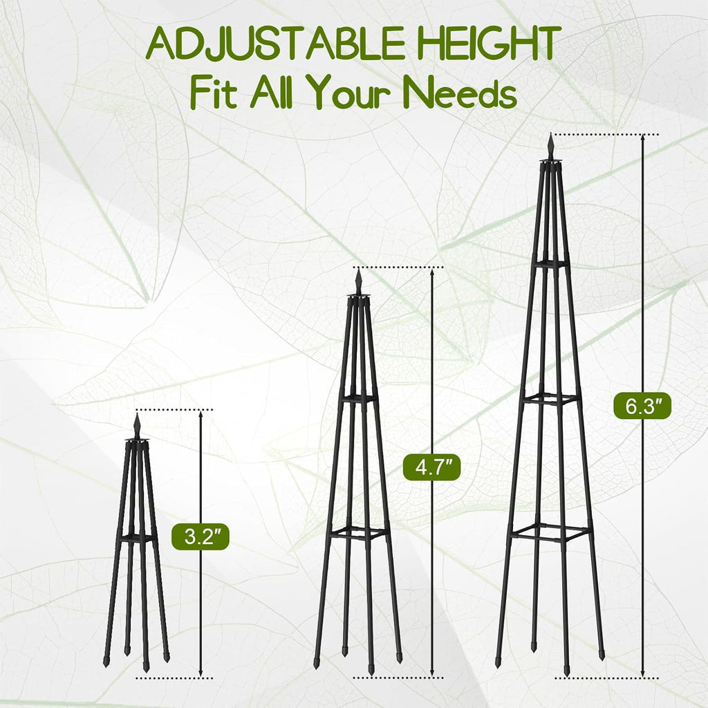 Obelisk Trellis for Climbing Plants Outdoor,5.2 Ft Garden Trellis for Potted Plants, Metal Trellis with Anti-Rust Coated for Potted Plants Indoor, Plant Support for Vegetables, Vines