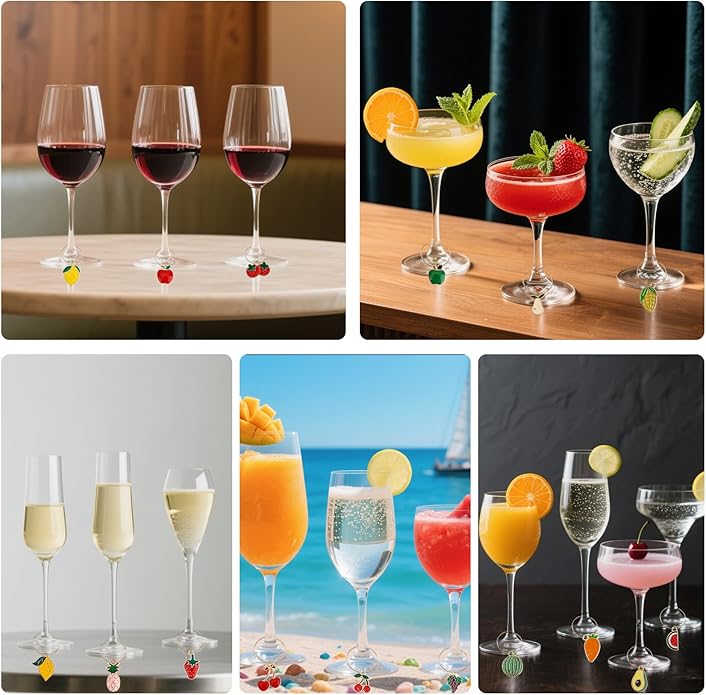 Wine Glass Charms Wine Charms for Stem Glasses Glass Markers Identifiers Tags for Christmas Tasting Party Favors Decorations
