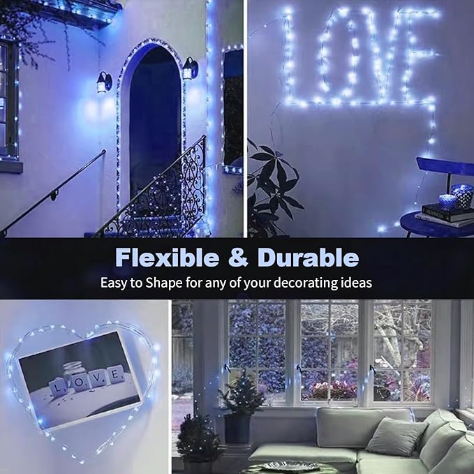 20 Pack LED Fairy Lights Battery Operated,3 Features Blinking Slowly Blinking & just on 7FT 20 LED Waterproof Mini Twinkle String Lights for Wedding Mason Jars Party Christmas Decorations,Blue