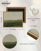InSimSea Framed Canvas Wall Art Prints, Vintage Grassland Art Painting, Landscape Decor for Living Room Bedroom Hallway Shelf, Country Rustic Nature Decor, 8"x10"