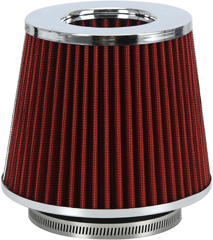 PTNHZ Universal Red 3.5" 89mm High Flow Cold Air Intake Cone Air Filter Power Intake Air Inlet System Air Cleaner