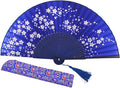 Amajiji 8.27"(21cm) Hand Held Bamboo Silk Folding Fan Hand Fan,Chinese/Japanese Charming Elegant Vintage Retro Style,Women Ladys Girls Best Gifts (Blue)