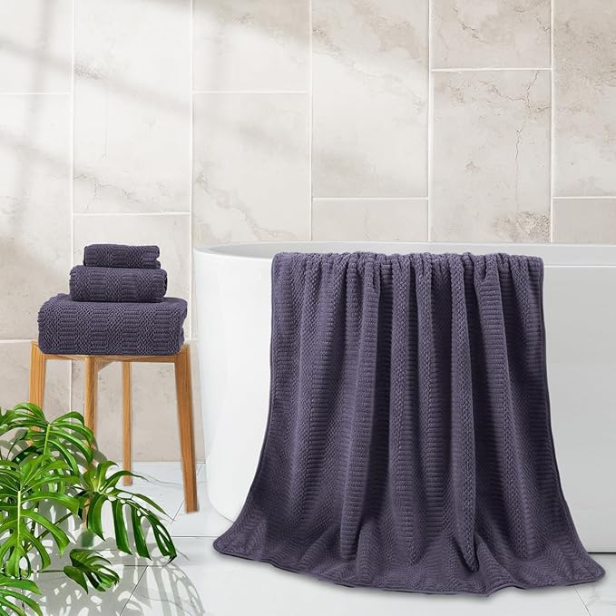 8 Piece Oversized Bath Towels Set Purple,2 Extra Large Bath Towel Sheets,2 Hand Towels and 4 Washcloths 600 GSM Highly Absorbent Quick Dry Towels Set for Bathroom Hotel