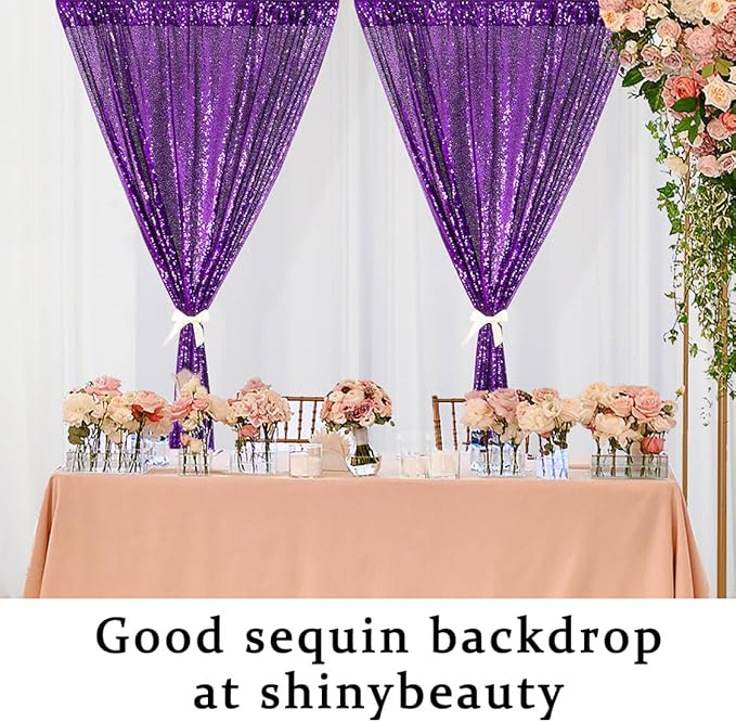 ShinyBeauty Premium Sequin Backdrop Curtain - 4x10ft Purple Wedding Drapes, Glitter Party Decor, Photography Background, Reversible Sparkle Fabric for Events & Home Decor (4FTx10FTx2PC)