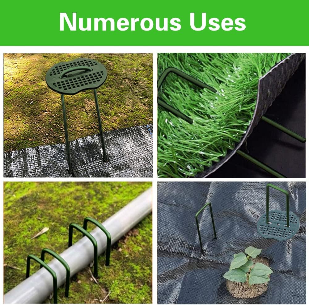Bakulyor 150pcs Green Artificial Turf Stakes Staples + 150pcs Buffer Washer, 6 Inch 11 Gauge Landscape Staples, Galvanized Lawn Spikes, Heavy Duty Yard Ground Pin for Grass Weed Barrier Sod Fabric