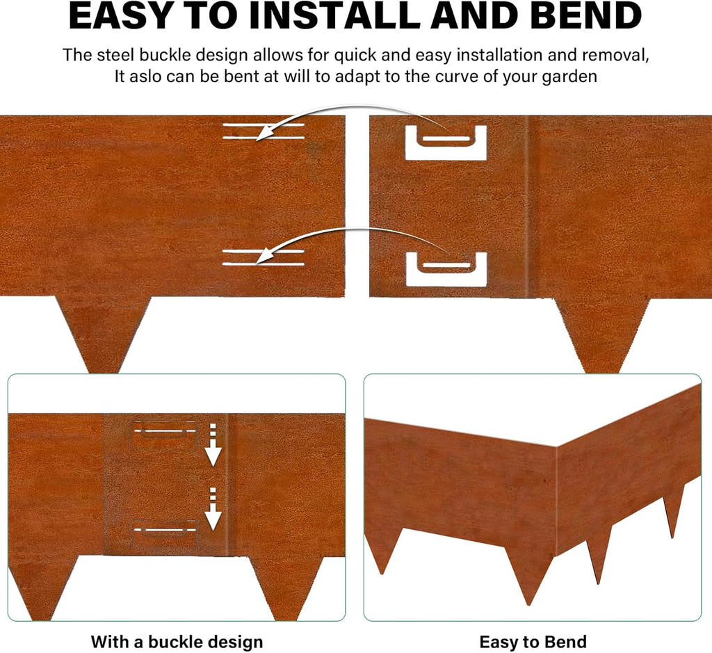 Cor-Ten Steel Landscape Lawn Edging, 40" L x 5" H,6 Pack Steel Edging for Landscaping,Metal Landscape Edging, Metal Edging for Landscaping(180 Degree Bend, Rusted)