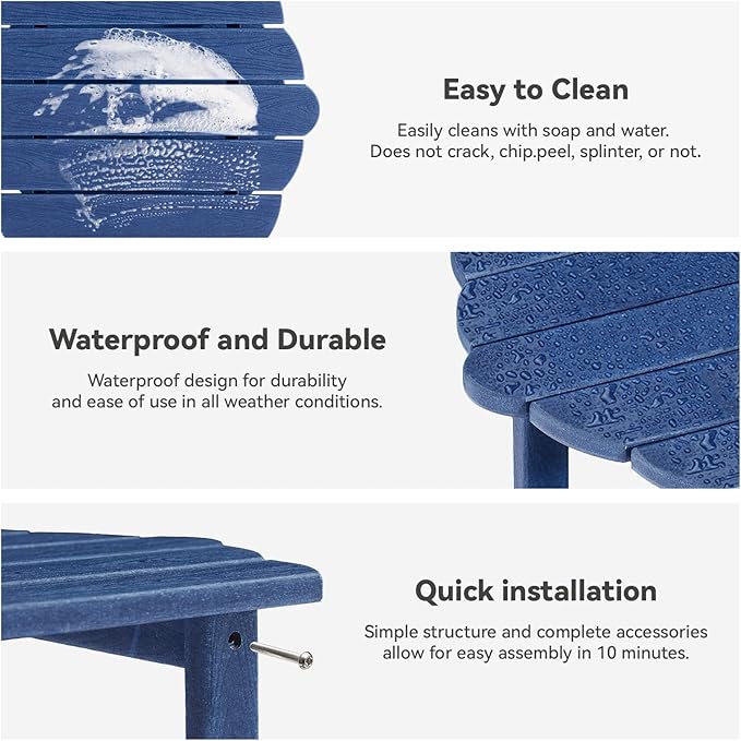 Small Outdoor Side Tables Modern 2-Tier Adirondack Table Rustic End Table HDPE Storage Shelf Industrial Corner Rectangle Coffee Table for Patio Garden Balcony Backyard Pool Farmhouse Home Blue