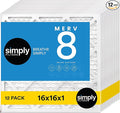 Simply 16x16x1 Air Filter, MERV 8, 12 Pack, For Home AC Furnace & HVAC (Actual Size: 15.75"x15.75"x0.75") DUST, Pet, & Allergy Control