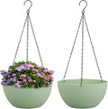 Meowell 8 inch Small Hanging Planters Plant Pots for Indoor Outdoor Plants, 2 Pack Hanging Flower Pots with Drainage Holes and Chain for Garden Porch, Plastic Hanging Baskets for House Plants, Green