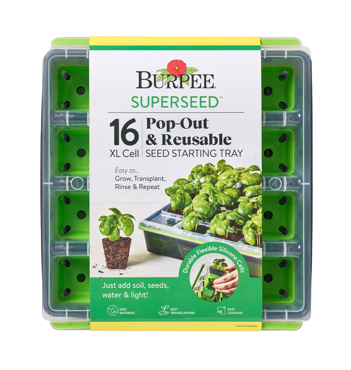 Burpee SuperSeed Starting Tray | 16 XL Cell | Reusable & Dishwasher Safe | for Vegetable, Flower & Herb Seeds | Indoor Grow Kit for Deep-Rooted Seedlings, Green