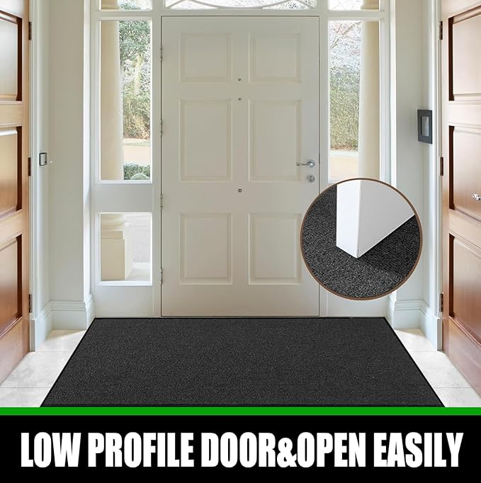 Commercial Grade Entrance Mat 3x6Ft Brush Step Entrance Rug with Striped Pattern&Rubber Border Indoor Outdoor Low Profile Rubber Entrance Carpet Mat for Hallway,Home,High Traffic Area