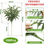Artgar 100 Pcs Pine Branches - 18 Inch Artificial Green Pine Stem - Real Touch Christmas Greenery Pines Branches for DIY Flower Arrangement Home Indoor Christmas Decor