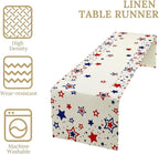4th of July Table Runner, American Stars Patriotic Independence Day Table Runner for Indoor Outdoor Party Home Kitchen Dining Table Decor, Blue Red, 13x60inch