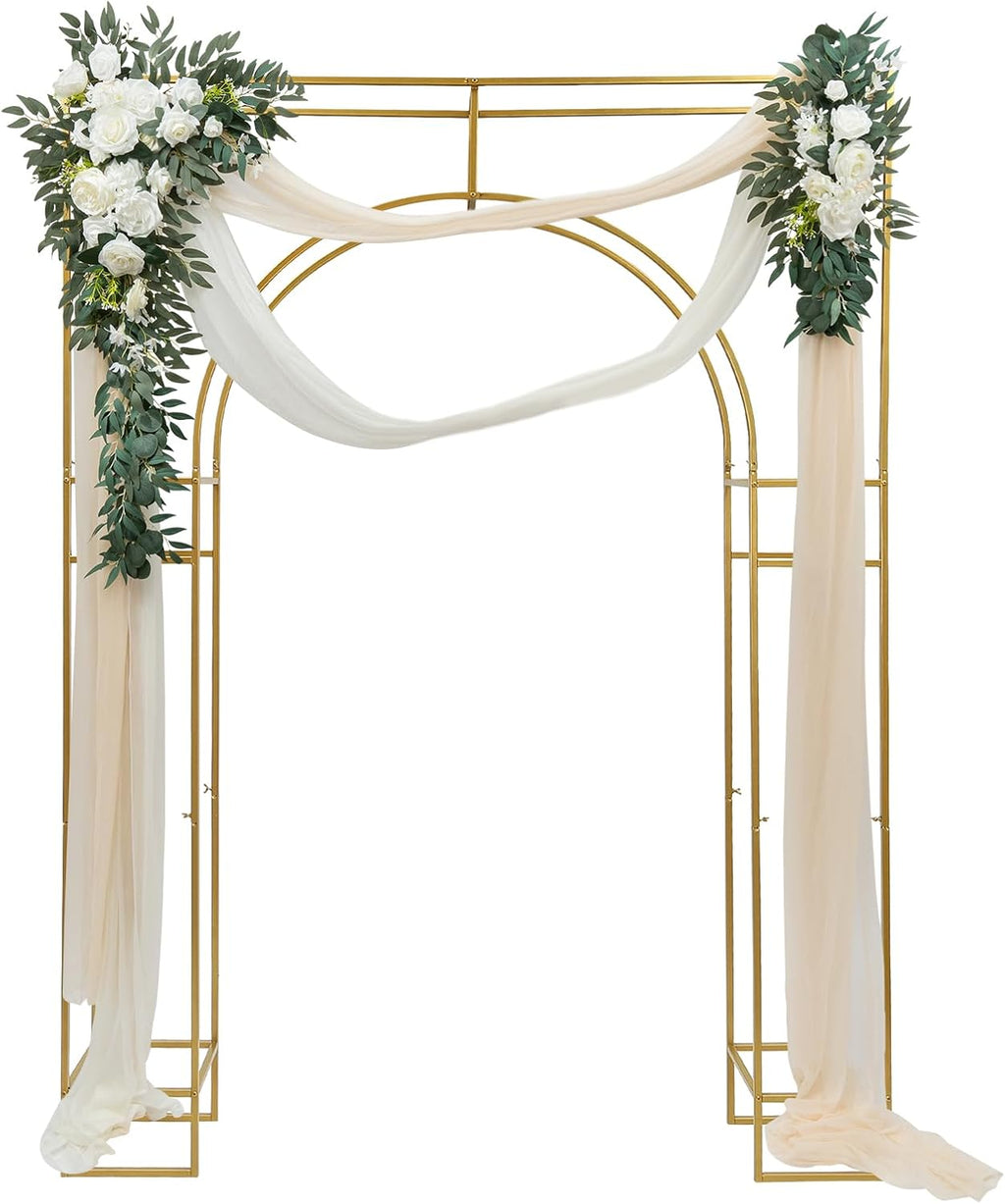 Wedding Arch Backdrop Stand, Gold Double Square Arch Backdrop Stand for Ceremony, 7.87ft Tall Metal Open Balloon Arches Garden Arbor Frame for Photo Background Decoration