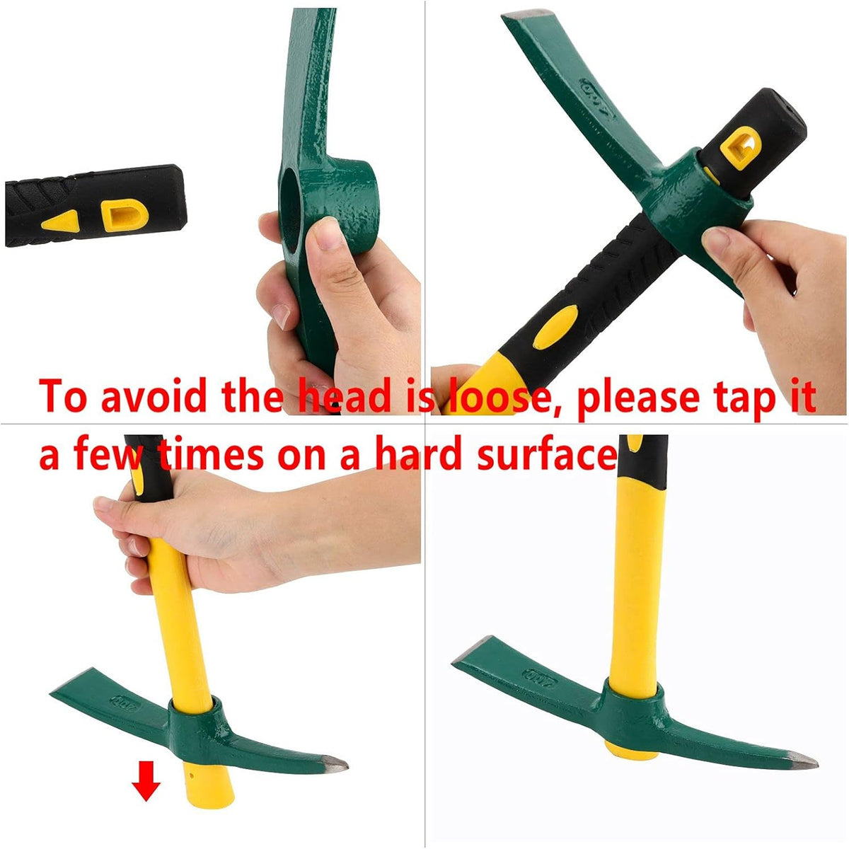 ZOENHOU 2 PCS 15-Inch Solid Pick Mattock, Forged Garden Pick, Weeding Mattock Hoe Agriculture Hand Tools with Heavy-Duty Fiberglass Handle for Weeding Cultivating Camping Prospecting
