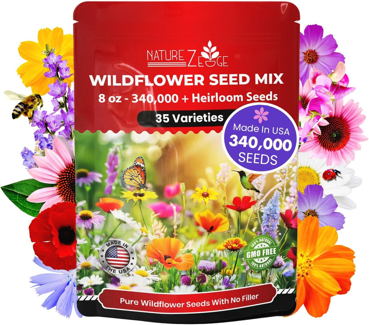 NatureZ Edge Wildflower Seeds, 1/2 lb, 340,000 Seed, 35 Variety Perennial & Annual Flower Seeds to Plant Outside, Bulk Wildflower Seed, Wild Flower, Semillas de Flores