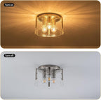 MAYNA Modern Nickel Semi Flush Mount Ceiling Light Fixture, 3-Light Glass Ceiling Light, Hallway Light Fixtures Ceiling Mount for Kitchen Entryway Bedroom Laundry Room