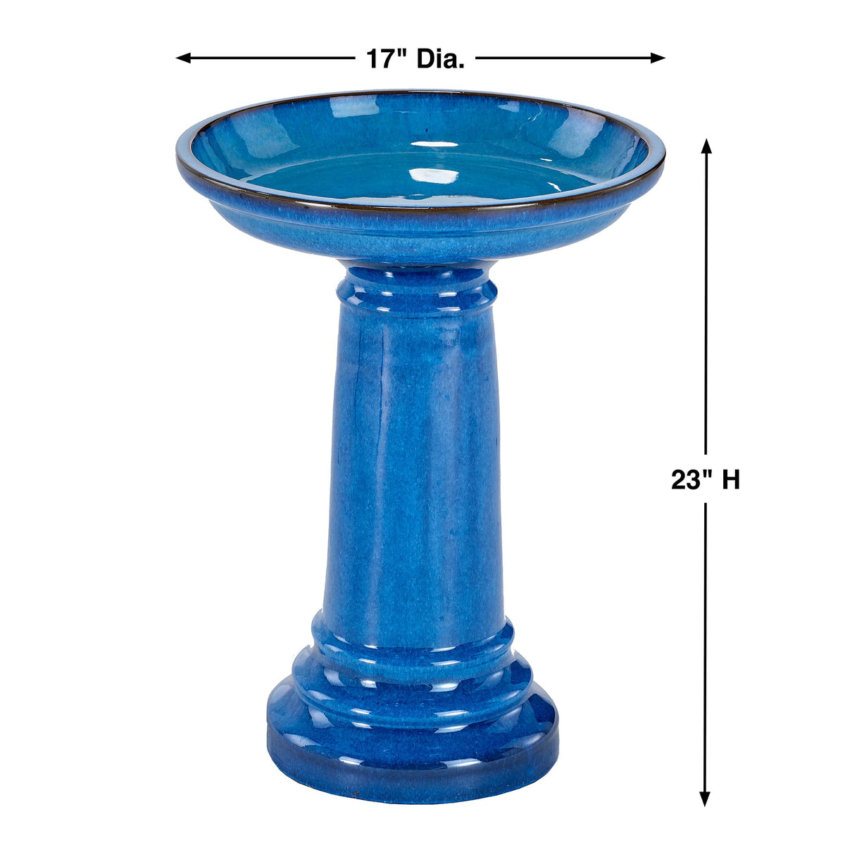 Smart Solar Aviatra Outdoor Ceramic Birdbath with Pedestal Stand and Glossy Finish, Elegant Traditional Birdbath for Garden, Blue