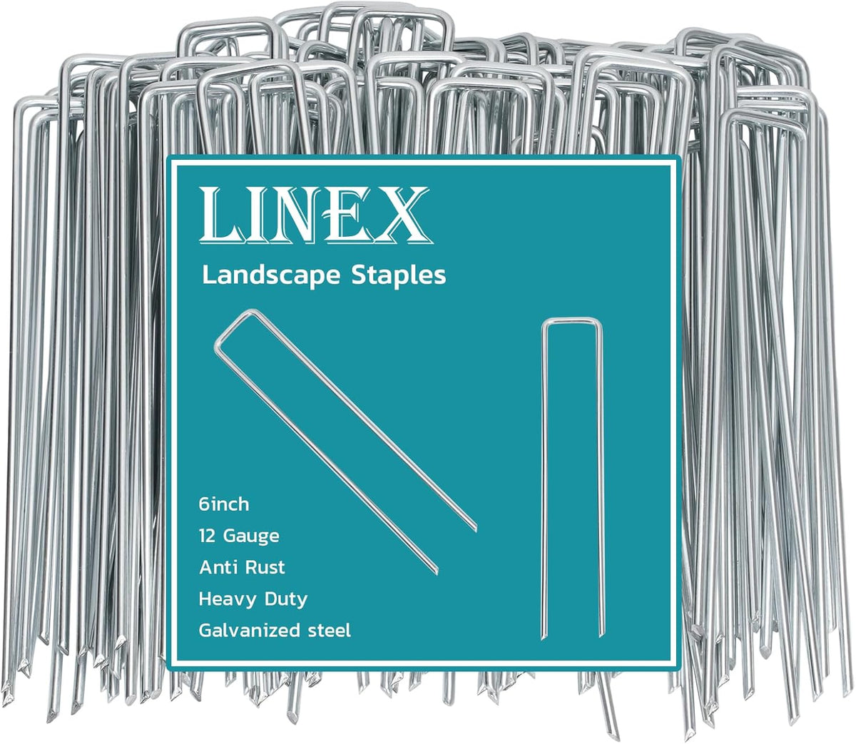 Landscape Staples 6 Inch 100 Pack, Galvanized Garden Staple Anti-Rus Landscaping Stakes Lawn Stakes for Securing Weed Barrier Fabric, Yard Lawn, Plant Cover