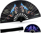 SYNTECSO Folding Hand Fan for Rave, Boots on The Ground Fan, Large Folding Fan for Drag Queen, Women and Men，Clacking Fans for Line Dancing，Parties, Music Festivals, EDM and Decoration
