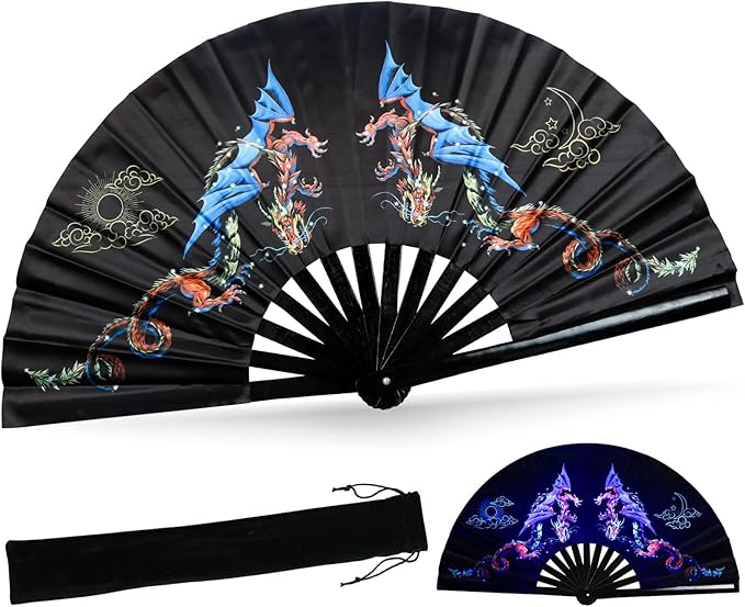 SYNTECSO Folding Hand Fan for Rave, Boots on The Ground Fan, Large Folding Fan for Drag Queen, Women and Men，Clacking Fans for Line Dancing，Parties, Music Festivals, EDM and Decoration
