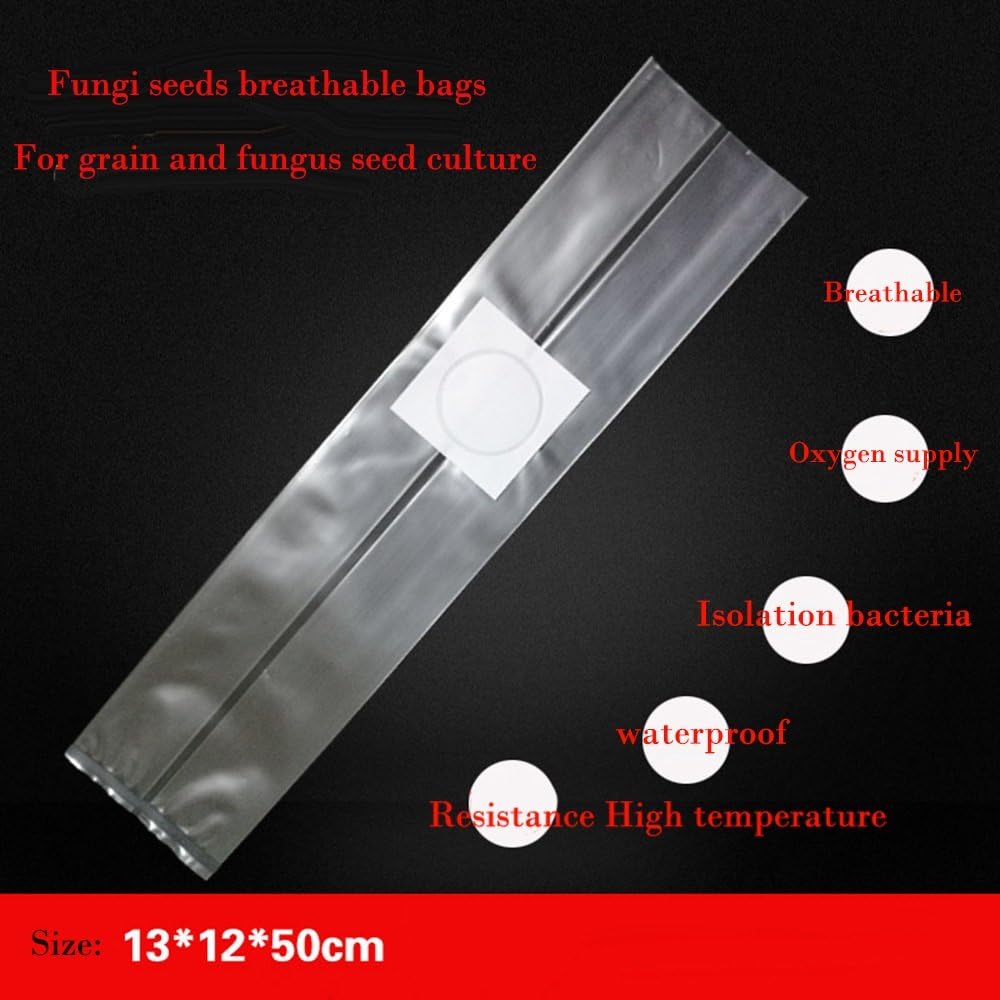 SUCOHANS 100 Count Mushroom Grow Bags Farm Mushroom Spawn Sealable Spawn Myco Bags, Medium Size 5" X 5" X 19",0.2 Micron Filter, 2.5 Mil Polypropylene,for Substrate Autoclavable