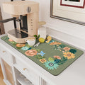 AMOAMI Coffee Mat Hide Stain Rubber Backed Absorbent Dish Drying Mat for Kitchen Counter - Fits Under Coffee Maker or Machine - Floral GREEN 17x31.5