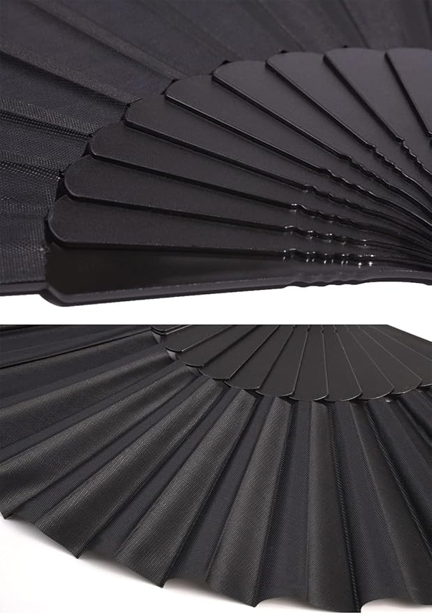 HUNANBANG 1 Dozen 12 Pieces Folding Hand Fans Church Wedding Gift, Party Favors, DIY Decoration Gift Size9 Wholesale 12pack (Black)
