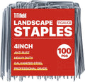 4 Inch 100 Pack Landscape Staples Galvanized Garden Stakes Anti-Rust Landscape Pins for Weed Barrier Fabric, Artificial Turf and Landscape Fabric