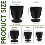 Plant Pots Indoor with Drainage, 5 Pack Multi-Size Planters Set, Black