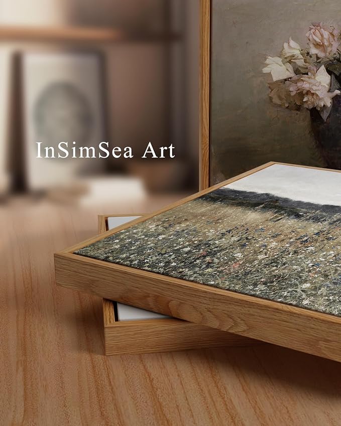 InSimSea Framed Canvas Wall Art, Landscape Art, Meadow with Flowers, Modern Farmhouse Decor, Cottagecore Bedroom Bathroom Office Decor, 24"x36"
