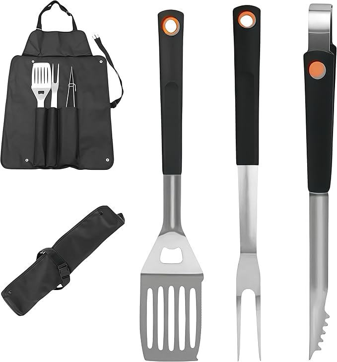 Grilling Accessories,Heavy Duty Stainless Steel BBQ Grill Tools Set, Spatula, Fork, Tongs Kit |with Storage Bag Barbecue Utensils Tool,for Outdoor Barbecue loversgift.