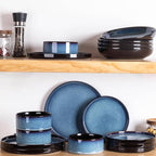 LERATIO Ceramic Dinnerware Sets for 4,Round Reactive Glaze Ceramic Plates and Bowls Set,Highly Chip and Crack Resistant | Dishwasher & Microwave Safe Dishes Set,Service for 4 (12pc)-Blue