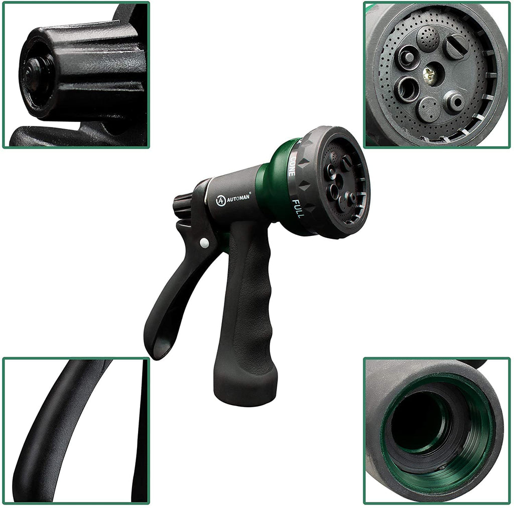 AUTOMAN Garden Hose Nozzle 2PK, ABS Water Spray Nozzle with 7 Adjustable Patterns, Slip Resistant for Watering Plants, Lawn, Garden, Washing Cars, Cleaning, Showering Pets & Outdoor Fun
