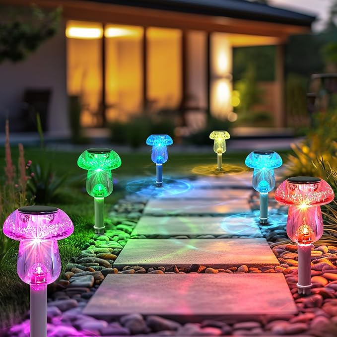 Solar Lights Outdoor, 16 Pack Mushroom Lights Outside Waterproof, Solar Powered LED Lighting for Garden, Yard, Landscape, Path, Pathway, Lawn, Walkway, Driveway, Backyard Decor (Color Changing)