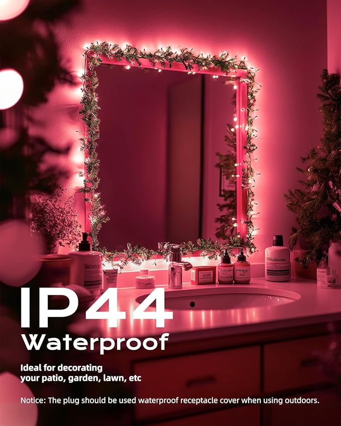 Brightown Pink Mini String Lights, 100-Count 26.5ft Incandescent Bulb Valentine's Day Fairy Lights for Indoor Holiday Decoration, Christmas Tree Garland Wedding Party Multi-Use Decor, White Wire