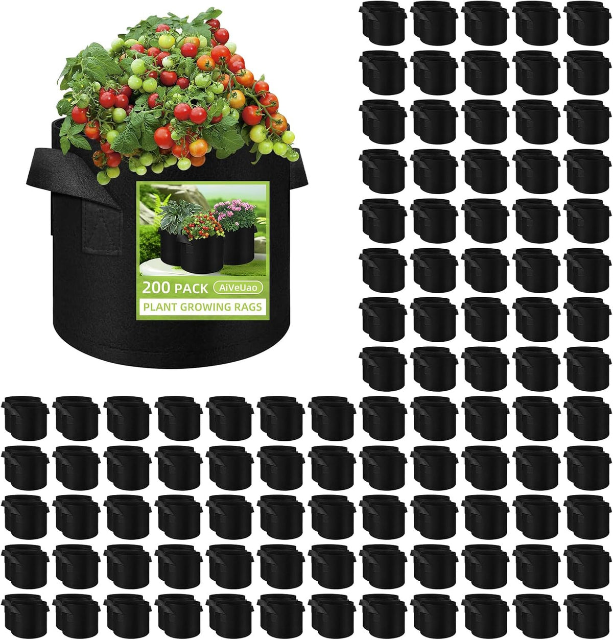 200 Pack 10 Gallons Grow Bags, Non-Woven Fabric Pots Plant Bags, Plant Grow Bags with Handles, Garden Plant Bags for Potatoes, Carrots, Tomatoes and Other Vegetable,Fruits