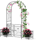 Giantex Garden Arch with Planter - 86 inch Metal Garden Arbor with Gate, Arch Trellis for Climbing Plants Rose, Wedding Archway Pergola for Lawn Patio Bridal Party Decoration