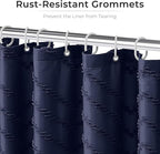 84 Inches Long Boho Tufted Chevron Striped Fabric Shower Curtain Navy Blue 72x84 Tall Minimalist Waterproof Cloth Shower Curtain, Wrinkle Free