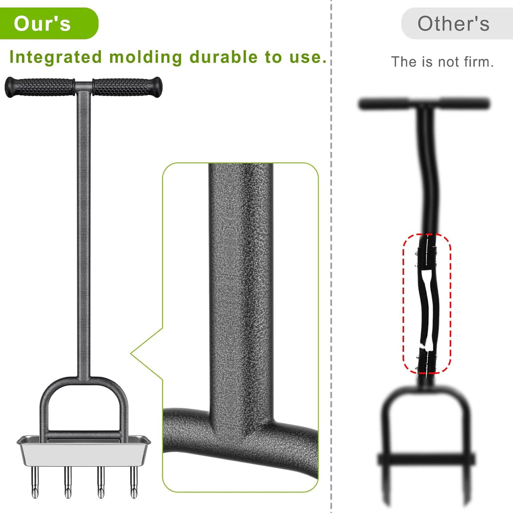 Dolibest Lawn Coring Aerator, Manual Grass Aerating Tool with Stainless Steel Soil Core Storage Tray, 4 Stainless Steel Corer Plug Aerator Tool, Garden Tool & Clean Hand Tool, Improve Lawn Health